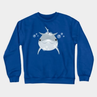 Happy bottle nose dolphin and bubbles cartoon illustration. Crewneck Sweatshirt